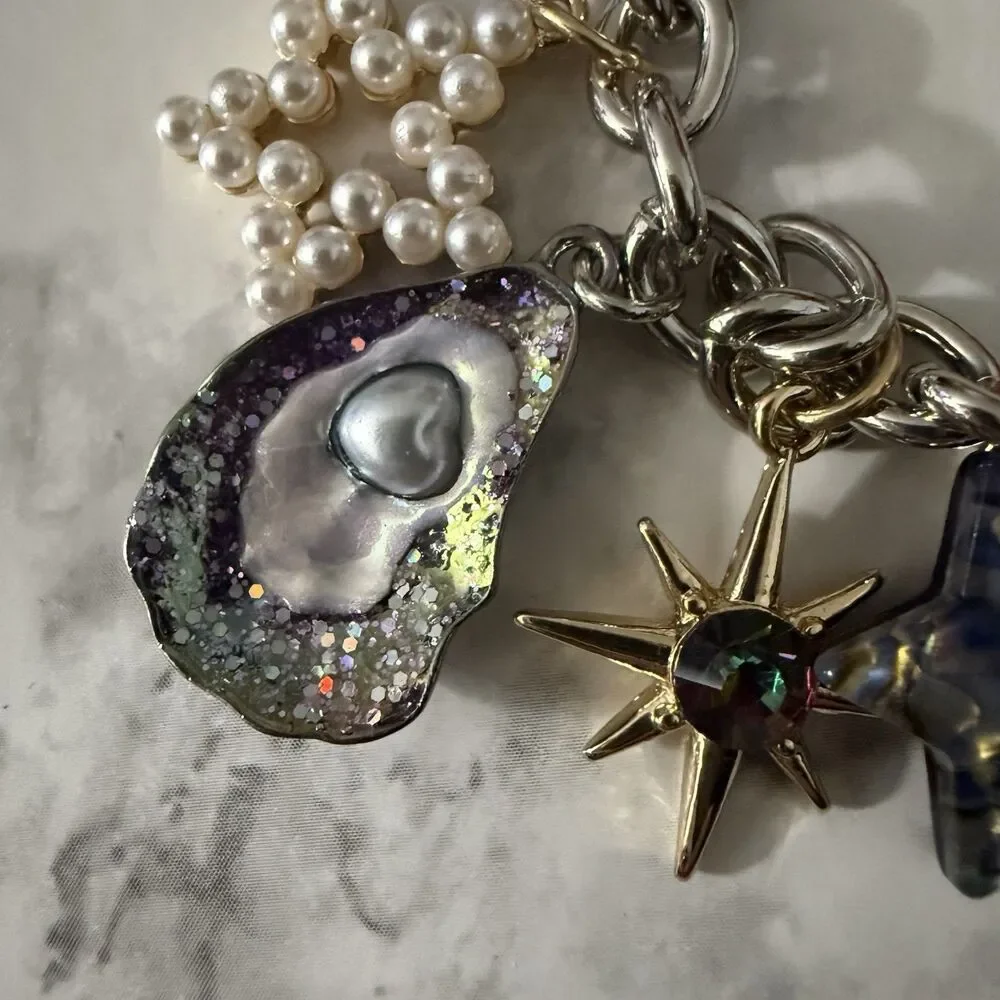 Betsey Johnson Charm Bracelet Oyster Olives Engagement Ring Stars Moon High Heel